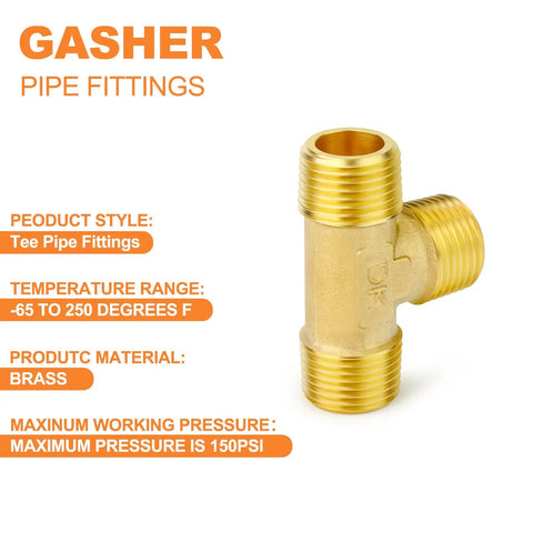 Two Pack Brass Male Tee Pipe Fitting T Adapter Three Way NPT Connector One Eighth Inch Brass Tee Fitting for Plumbing Systems