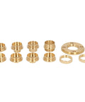 Solid Brass Router Template Guide Set 11 Piece Knockout Kit includes eight sized bushings and adapter in brass finish.