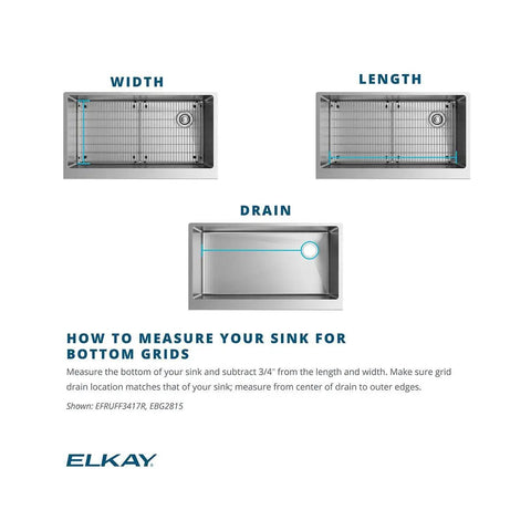 Diagram showing how to measure sink for Stainless Steel Bottom Grid For Standard Kitchen Sinks 12.5 By 15 By 1 Inches.