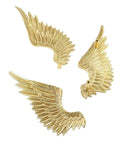 Heavy Duty Solid Brass Wardrobe Handles Featuring Slick Matte Gold Angel Wing Design And Badass Cabinet Knobs, three angles displayed.