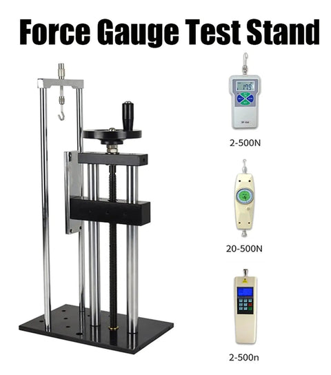 Heavy Duty Digital Force Gauge Test Stand Boss Tier Push Pull Dynamometer Bench with digital readouts and sturdy base.