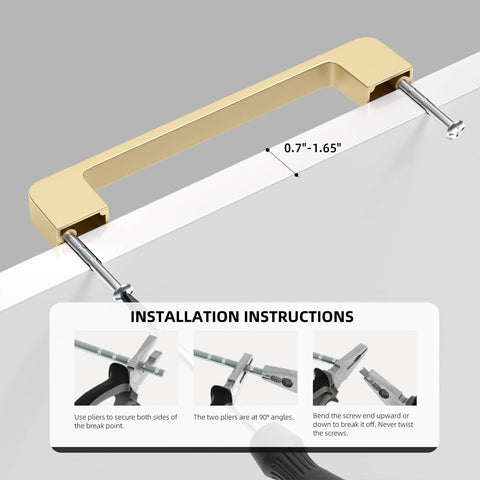 10 Pack 8 Inch Brushed Brass Cabinet Pulls Solid Zinc Alloy Handles with installation instructions for mounting.
