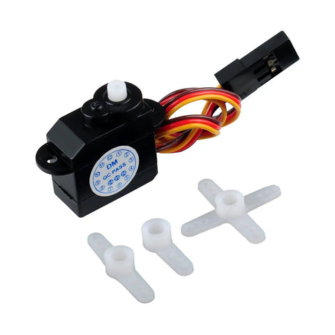 2g Micro Digital Servo For RC Helis Pack Of 4 With Ultra Lightweight Coreless Motor shown with mounting horns and screws