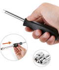 Hand holding a chrome-plated hex wrench with a black rubber grip, part of Tough As Nails 11 Pc Socket Set And Hex Wrench Kit.