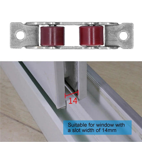 4 Pack Badass Sliding Window Roller Pulleys With Screws Double Wheel Stainless Steel Nylon Tough As Nails Fits 14mm Track close-up view