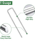 Image of Heavy Duty 6 Inch Landscape Staples 25 Pack, 11 Gauge Galvanized U Shaped Pins with sharp ends and durable material.