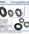 Hella Durable Washing Machine Tub Bearing And Seal Replacement Kit For Samsung Models with black rubber seal and silver metal bearings.