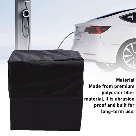Heavy Duty Electric Vehicle Wall Charger Cover 2 Pack Waterproof Adjustable Ev Charging Station Protector With Secure Drawstring, black polyester material.