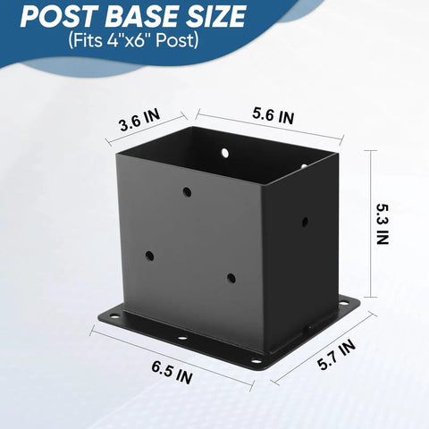 Six Pack 4x6 Heavy Duty Metal Post Base Brackets With 3.6x5.6 Inner Fit No Wobble Design Rust Resistant Includes Hardware