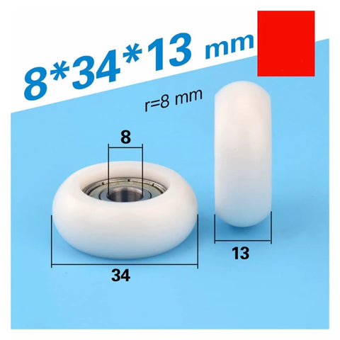 20 Piece Circular Arc Nylon Pulley Roller With High Grade Plastic Coated Bearing For Smooth Sliding Door And Glass Window Hardware Track Wheel Bore 8Mm Diameter 34Mm features dimensions 8mm bore, 34mm diameter, 13mm width.