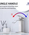 Modern Single Handle Gold Vessel Sink Faucet With Brushed Gold Finish showing easy temperature control in bathroom setting.