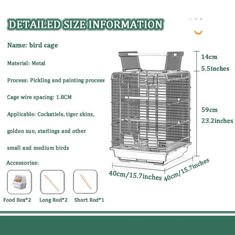 Detailed size information of a Spacious Multizone Bird Cage Featuring Open Interactive Skylight For Pigeons And Cockatiels Built Tough Metal Aviary.