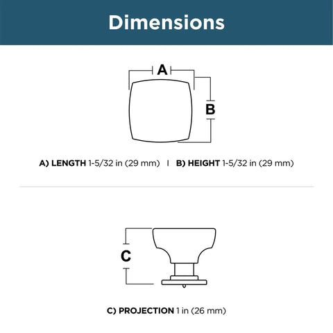 Square Matte Black Cabinet Knobs For Dressers Drawers Kitchen Cabinets Vanities And Closets One And One Eighth Inch Metal Hardware Durable Finish Pack Of Six Parow Next Level Weekend Upgrade showing dimensions and measurements