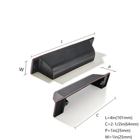 Hella Durable Oil Rubbed Bronze Cabinet Cup Pulls 2.5 Inch Center To Center Drawer Handles with dimensions displayed.