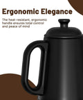 Side view of Gooseneck Electric Kettle For Epic Pour Over Coffee And Tea, 1L Stainless Steel Boiler, 1000W Fast Heat, Sleek Black