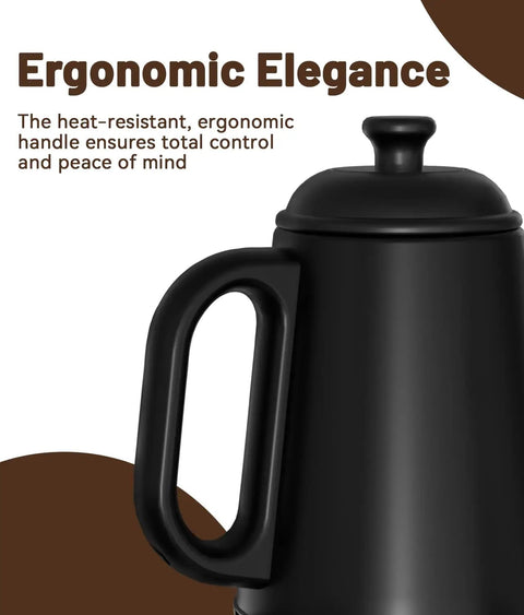 Side view of Gooseneck Electric Kettle For Epic Pour Over Coffee And Tea, 1L Stainless Steel Boiler, 1000W Fast Heat, Sleek Black