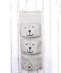 Three Pocket Wall Mounted Closet Organizer Hanging Storage For Clothes Tissue Socks Small Essentials Super Tough Cotton Linen Fabric, featuring bear designs.