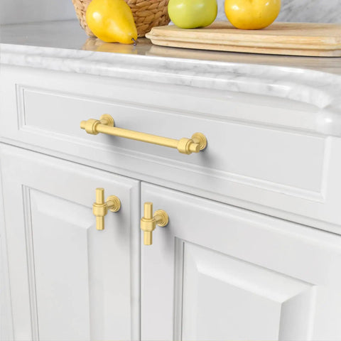 Real Deal 10 Pack Brushed Gold Cabinet Pulls 5 Inch Hole Center Heavy Duty Zinc Alloy Kitchen Drawer Handles in kitchen