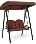 Two Person Patio Porch Swing with Adjustable Canopy Heavy Duty Metal Frame Comfy Cushions Outdoor Garden Swing for Backyard Relaxation