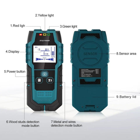 Skip The Guesswork With This Heavy Duty Wall Scanner And Electronic Stud Finder Auto Calibrating with buttons and LCD screen visible.