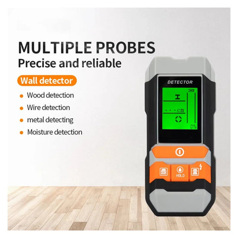 Rock Solid Digital Stud Scanner Pins Wood Metal Wire And Moisture Dead On Works Like A Champ With Glowing Display and buttons on a wall sensor.