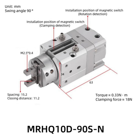 Rugged Rotary Swing Finger Cylinder Gripper Serving Up Iron Grip And Smooth Operator Flow For Zero Drama Pneumatic Actuation And Reliable Heavy Duty Clamping Workflows Daily, showing dimensions and installation details.