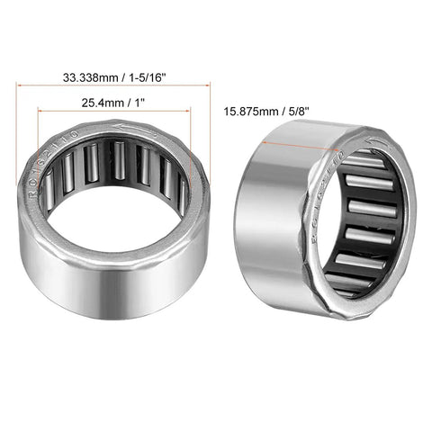 One Way Needle Roller Bearing One Inch Bore With 1 5/16 Inch Outer Diameter And 5/8 Inch Width showcasing dimensions and smooth finish.