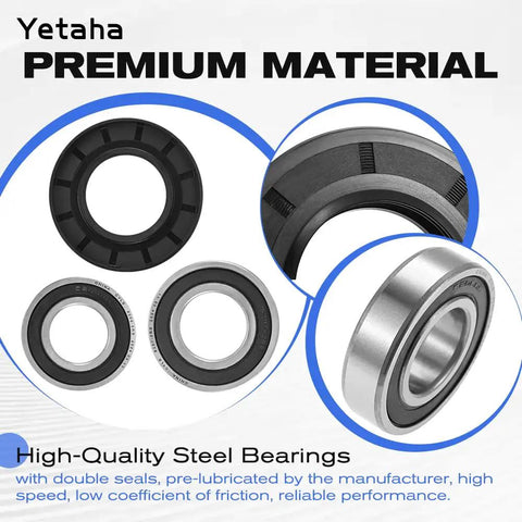 Hella Durable Washing Machine Tub Bearing And Seal Replacement Kit For Samsung Models showing two steel bearings and one rubber gasket.