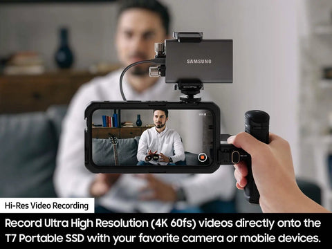 Recording video with camera connected to T7 Portable SSD 1TB External Solid State Drive With USB 3.2 Gen 2 for fast data transfer