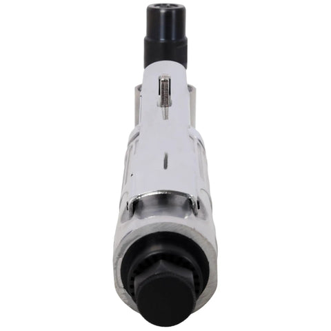 Hella Versatile 1/4 Inch Air Angle Die Grinder With Bendable 90 Degree Pivot Head Variable Speed Aluminum Body viewed from the front.