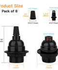 Dimension details for 8 Pack E26 E27 Light Sockets In Black With Medium Screw Base And Shade Ring, Retro Edison Style Lamp Holders