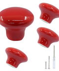 Bold Red Ceramic Cabinet Knobs Set Featuring No Sweat Installation And Top Notch Durability For An Instant Kitchen Glow Up And Quick Drawer Fix Including Premium Fasteners And Driver.