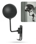 Heavy Duty Motorcycle Helmet Holder Wall Mount Rack With Dual Key Hooks, black steel for helmets and gear, space-saving design.