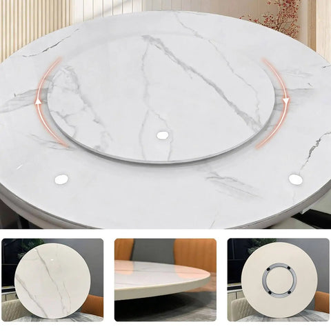 Kickass Lazy Susan Turntable For Dining Tables Featuring Smooth Spinning Motion And Top Tier Marble Look Serving Tray gray marble surface with 360° spin feature.