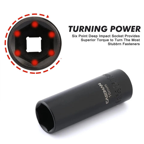 Three Eighths Inch Drive Deep Impact Socket Set With 6 Point Metric 7mm To 19mm Built Tough In CR V Chrome Vanadium, 16mm socket.
