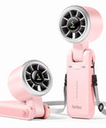 Portable Handheld Turbo Fan With 5 Gear Wind, Battery Operated, pink design, dual use tabletop and wearable lanyard style
