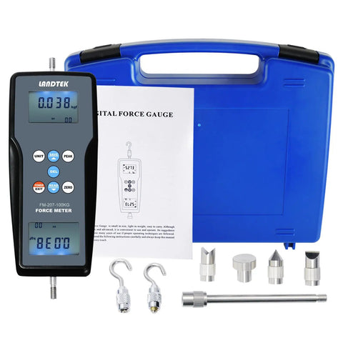 Dead On Digital Force Gauge Push Pull Meter With Data Memory 50KgF 490N 110LbF Tensile Tester with LCD and accessories.