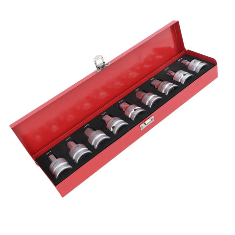 Rock Solid 9 Piece 3 4 Inch Drive Impact Hex Driver Socket Set Crafted From Hella Tough Cr Mo Steel organized in a red case.