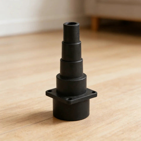 Dust Collection Tool Adapter For Shop Vac And Wet Dry Vacuum Cleaner, black soft plastic adapter with stepped design.