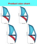 Size chart for Inflatable Windsurfing Wing Foil Kit For Easy Wind Foiling Handheld Wing Foil Board, showing different dimensions.