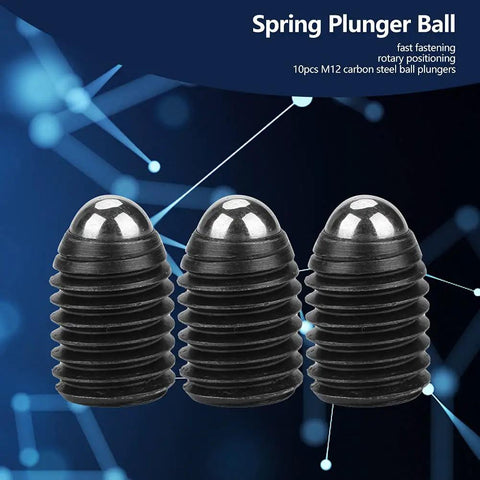 Rock Solid Heavy Duty Ball Plunger Screw Set M12x16 threaded carbon steel plunger balls for CNC fixtures, 10-piece set.
