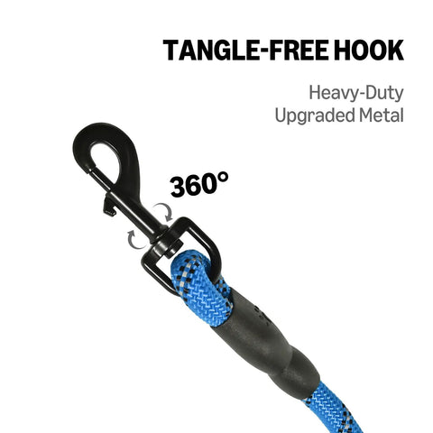 Built Tough Heavy Duty Round Dog Leash Featuring A Comfy Cushioned Grip Handle And Durable Recycled Polyester Rope Perfect For Daily Strolls And Pup Training Adventures In Blue Six Feet with tangle-free heavy-duty hook.