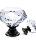Premium Crystal Cabinet Drawer Knobs With Matte Black Zinc Base Thirty Millimeter Handle Built Tough For Easy Kitchen Refreshes And Furniture Revamps Five Piece Bundle, showing two diamond-shaped pulls.
