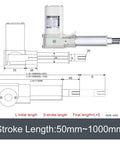 Built Different Premium Four Piece Linear Actuator Kit With Smart Electronic Speed Controller 24V technical drawing with dimensions
