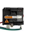 Heavy Duty AC Hard Start Kit For Four To Five Ton Air Conditioners Pre Wired Hvac Starter Plug And Play With Smart Switch and danger label close-up.