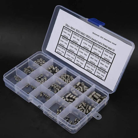 Heavy Duty Stainless Steel Threaded Inserts Repair Kit, 300 Pcs M4x0.7 And M5x0.8 Wire Inserts in organizer box