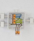 Lever Nuts 221-413 Three Conductor Compact Wire Connectors in junction box with mixed wires