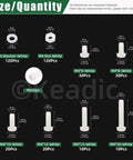 M4 White Nylon Pan Head Screw Kit Featuring 360 Pieces Of Robust Hex Nuts And Flat Washers For Tough DIY Fixups And Home Maintenance Where You Need Top Notch Quality And Zero Hassle Guarantee sizes and quantities diagram.