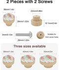 Two Pack Solid Beech Wood Cabinet Knobs 1.4 Inch Round Wooden Drawer Pulls With A Slick Green Forest Finish shown with screws
