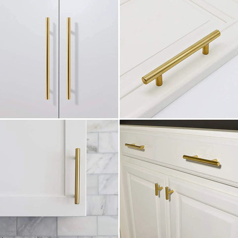 Forty Pack Brushed Gold Cabinet Pulls Modern Bar Drawer Handles For Kitchen Bathroom And Bedroom with various installation views